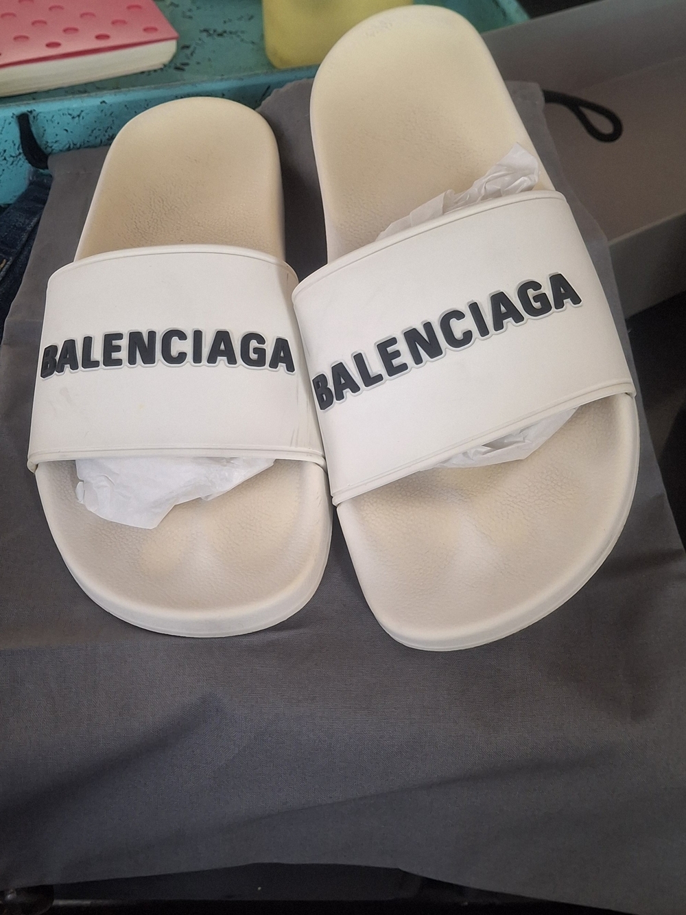 Balenciaga White Logo Slide Sandals
